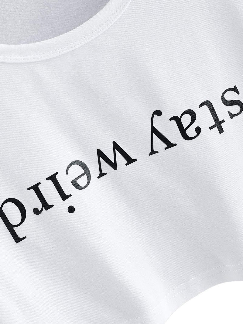 SweatyRocks Women's Summer Letter Print Crop Top T-Shirts Casual Short Sleeve Cropped Tee White S - Image 3